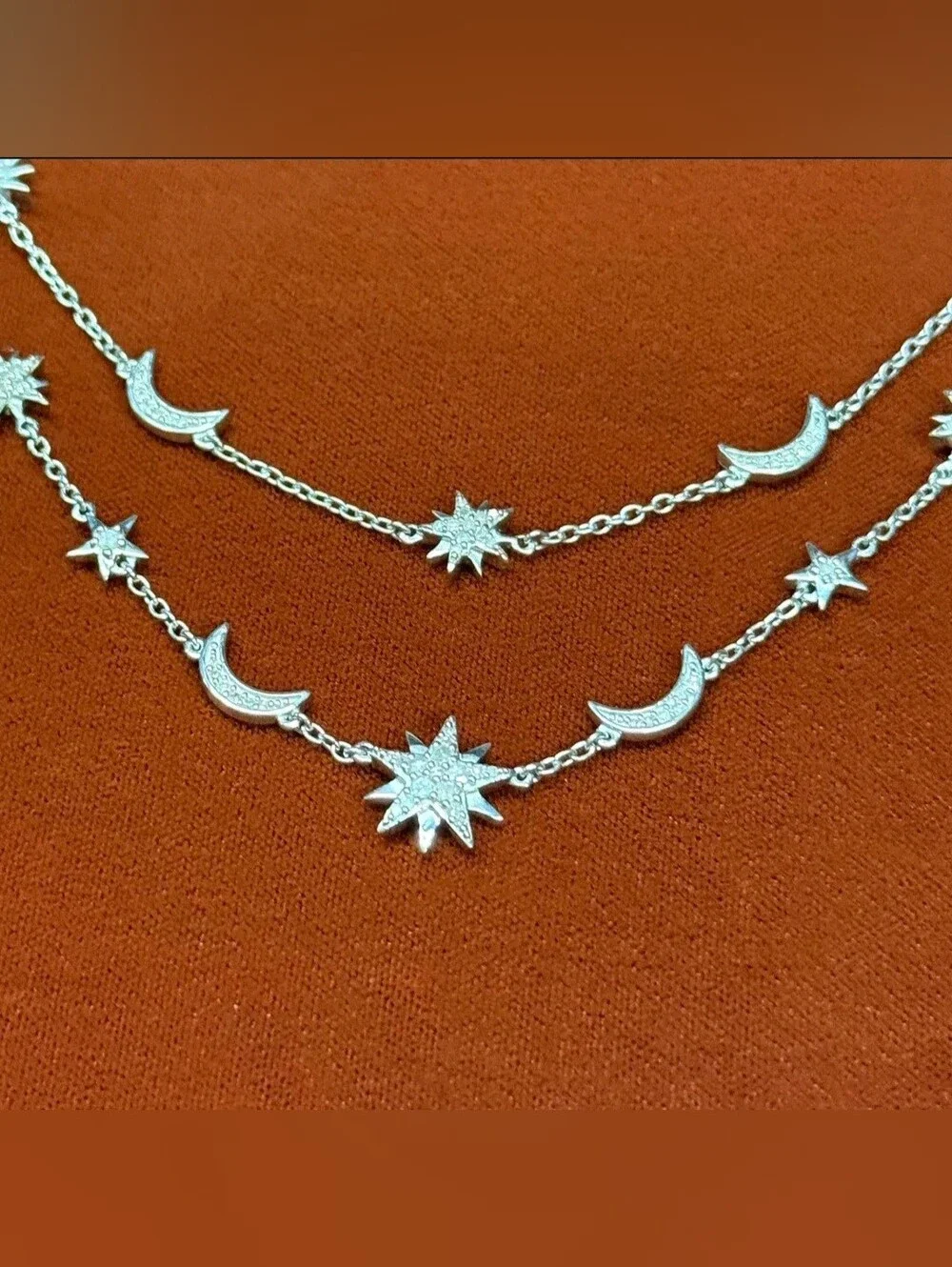 Sterling Silver Rising Star & Moon 1.00 TCW Diamond Necklace